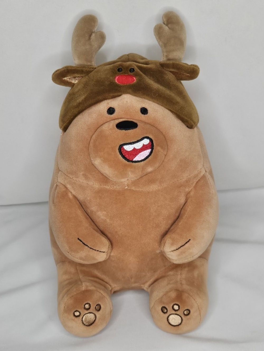 Miniso We Bear Bear Special Edition Plush Toy Grizz Grizzly Reindeer Antlers 10"